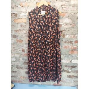 Basic Editions Plus Womens Shirt Dress Size 2X Black Floral Sleeveless Rayon